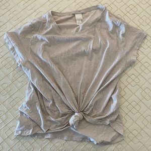 white tied blouse with black speckles